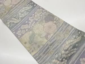 ふくれ織横段に辻ヶ花・藤模様織出し袋帯